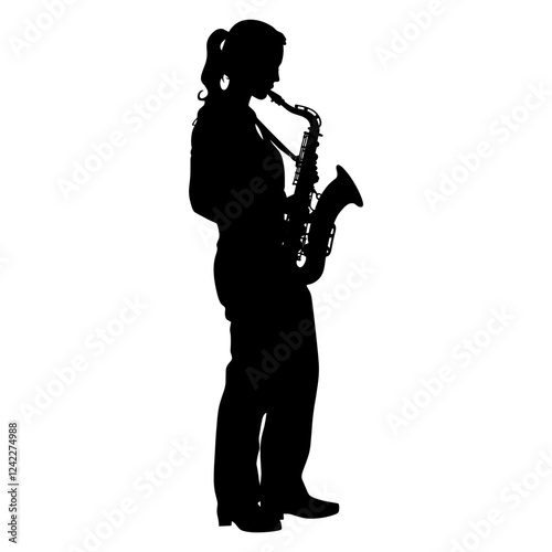 Woman play saxophone silhouette performance instrument vector