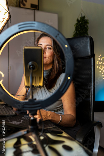 Woman recording in home studio