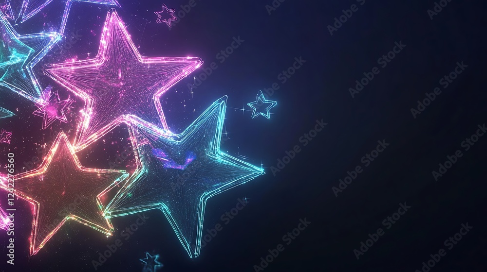 Neon Glowing Stars Digital Art Abstract Background Neon Glowing Stars Digital Art Abstract Background