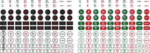 Login and logout icon set Set of sign out, Sign in vector vector collection. Open and close door symbol. Black in, out, exit and enter arrow, trendy flat style isolated on transparent background.