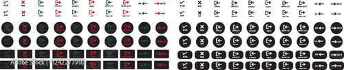 Login and logout icon set Set of sign out, Sign in vector vector collection. Open and close door symbol. Black in, out, exit and enter arrow, trendy flat style isolated on transparent background.