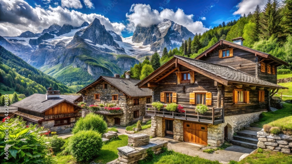 Architectural Photography of Alpine Chalets and Rustic Farmhouses in the French Alps with Reblochon Cheese, Capturing Scenic Views, Traditional Design, and Local Culture for Gourmet Food Lovers Architectural Photography of Alpine Chalets and Rustic Farmhouses in the French Alps with Reblochon Cheese, Capturing Scenic Views, Traditional Design, and Local Culture for Gourmet Food Lovers
