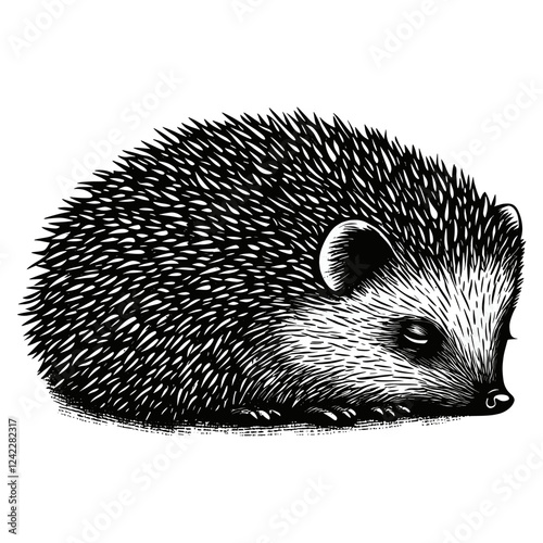 Small hedgehog curled up art illustration drawing vector