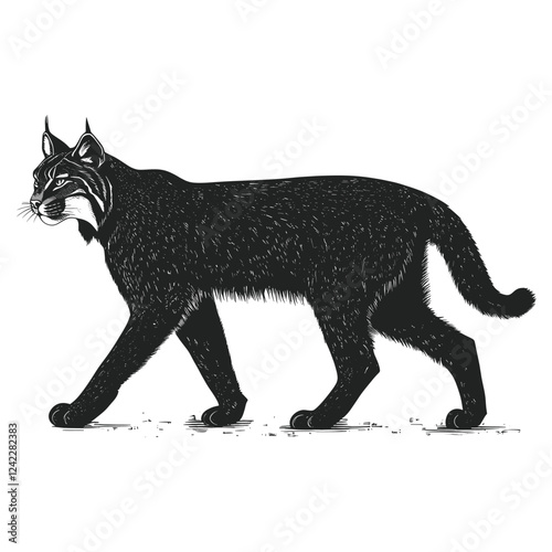 Lynx walking stealthily cat illustration wildlife vector