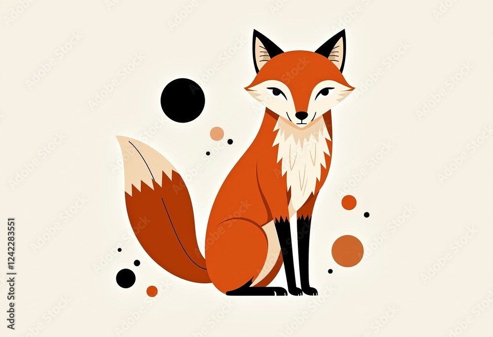 Obraz premium Clean Line Fox Vector: Minimalist Design, Modern and Sleek, Circular Elements, Geometric Shapes, Earthy Tones, White Background, Simple Wildlife Illustration, Fox Icon. 