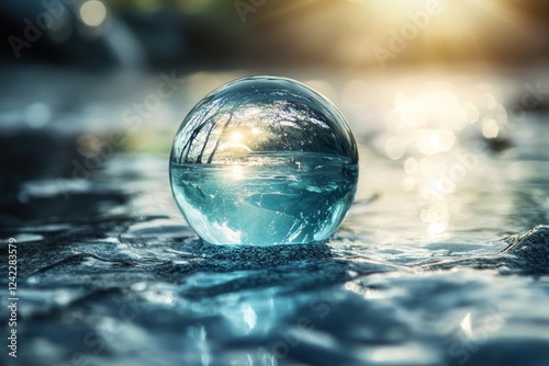 Wallpaper Mural Crystal ball reflecting sunset forest, icy surface Torontodigital.ca