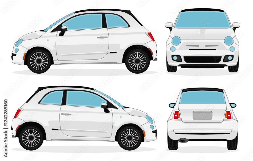 Fototapeta premium Car Vector - Realistic Car mockup for car branding on White background. With Side, Front, Rear Views.