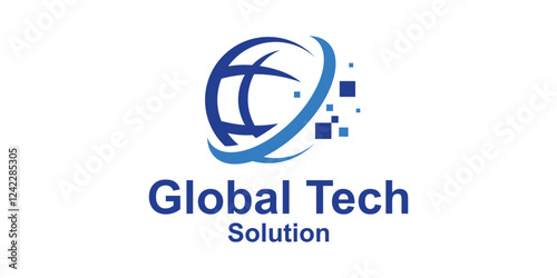 logo design combination of globe and modern technology, logo for global solutions, symbol, icon, idea, creative.