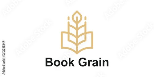 logo design combination of book and grain, logo for agricultural education, harvest, wheat, symbol, icon, idea, creative.