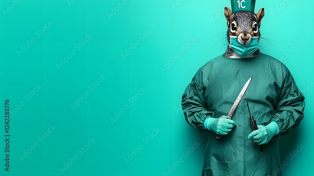 Whimsical of a Squirrel Dressed as a Surgeon Holding a Tiny Scalpel in Its Paws Offering a Humorous and Intricate Twist on Traditional Healthcare Themes Whimsical of a Squirrel Dressed as a Surgeon Holding a Tiny Scalpel in Its Paws Offering a Humorous and Intricate Twist on Traditional Healthcare Themes