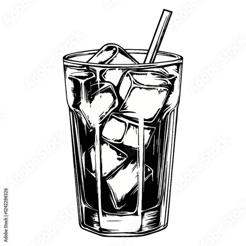 Simple iced americano linear illustration beverage drink vector
