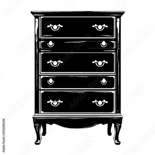 Simple vintage dresser linear illustration furniture design vector