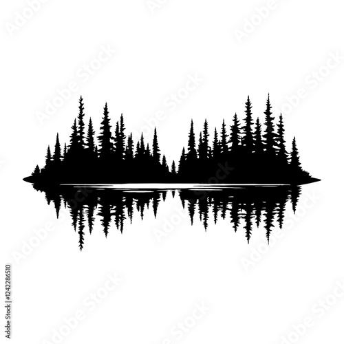 Simple forest lake linear silhouette nature water vector