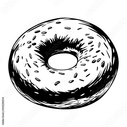 Simple bagel linear illustration black white vector