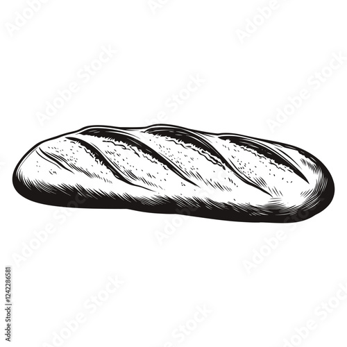 Simple baguette linear illustration bread black vector