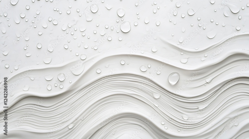 Obraz premium Abstract White Wavy Pattern with Water Droplets on Textured Surface