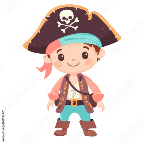 Boy dressed up as pirate illustration style cute vector