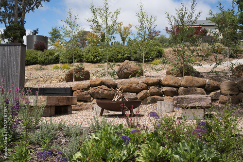 Cozy outdoor gathering space with fire pit photo