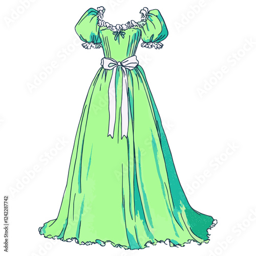 Elegant ball gown in the style of Art Nouveau illustration fashion dress vector
