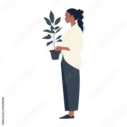 A women holding a plant illustration woman minimalist vector