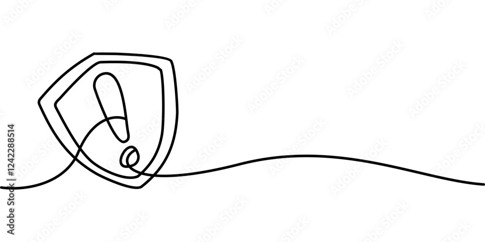 Fototapeta premium continuous line drawing of shield exclamation symbol. abstract line art illustration