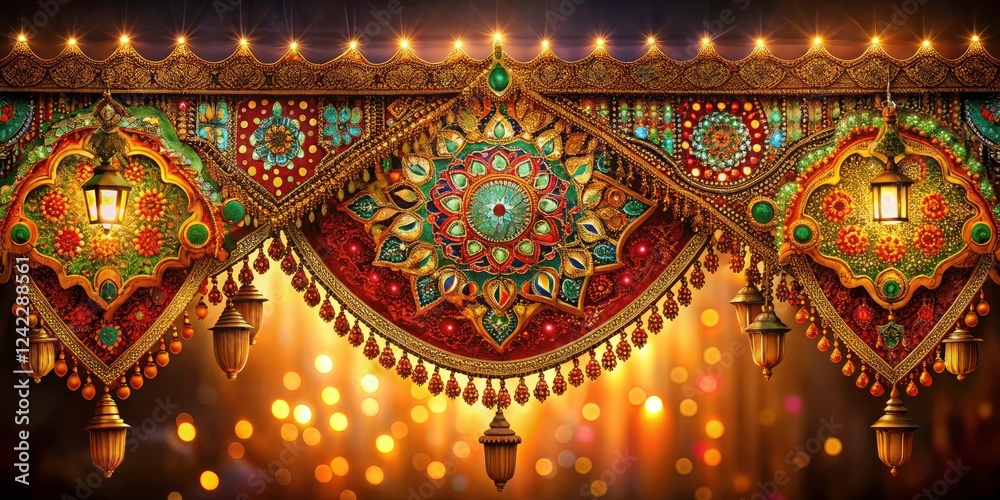 Obraz premium Elegant Royal Traditional Toran Design Artwork for Invitations and Social Media Posts, Capturing Cultural Essence in Low Light Photography