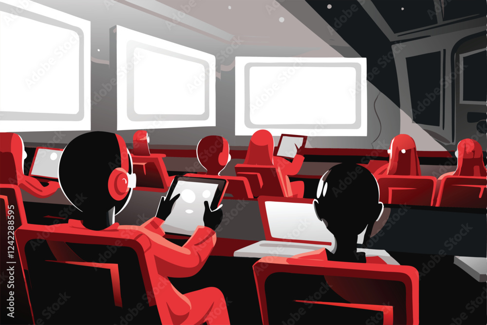 Futuristic classroom a single student immersed in holographic digital learning, advanced interface, glowing screens, neural interface headset. Futuristic classroom a single student immersed in holographic digital learning, advanced interface, glowing screens, neural interface headset.