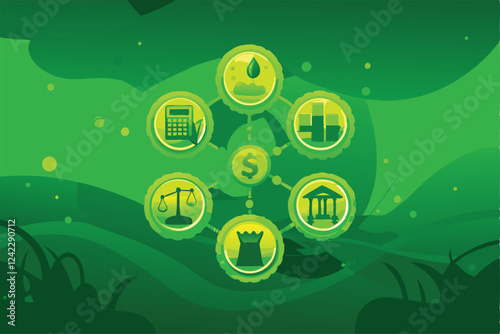 Illustrate a compelling visual metaphor representing government economic policy impacting tax revenue streams.  Focus on the effect of tax policy on the national economy.