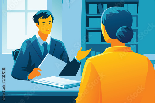 A serious lawyer sits across from a concerned client, offering legal advice while gesturing towards important legal documents.  The scene emphasizes professional consultation.