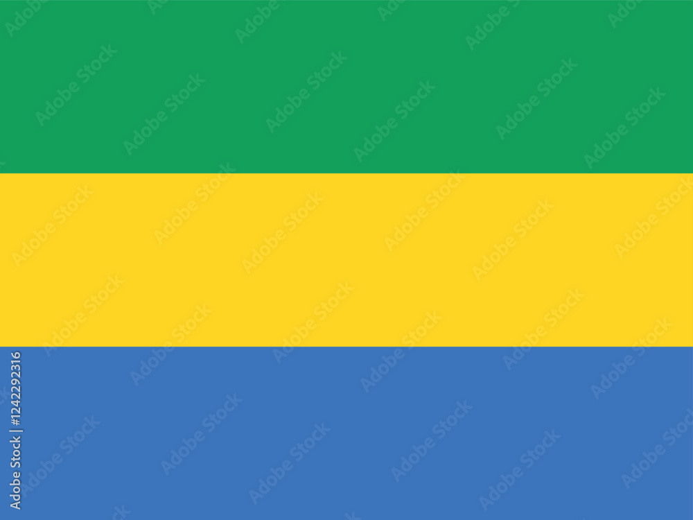 Flag of Gabon. Flag icon. Standard color. Standard size. A rectangular flag. Computer illustration. Digital illustration. Vector illustration. Flag of Gabon. Flag icon. Standard color. Standard size. A rectangular flag. Computer illustration. Digital illustration. Vector illustration.