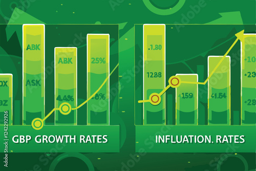 Illustrate a macroeconomy concept visually representing GDP growth and inflation, showing their interconnected relationship using charts and graphs.