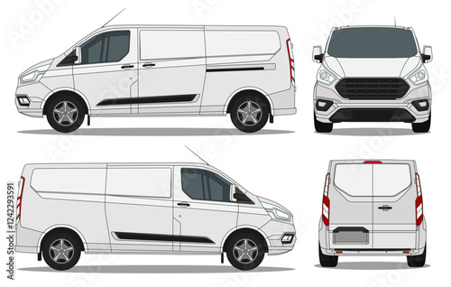 Van Car Vector - Realistic car mockup for car branding on White background. With Side, Front, Rear Views.