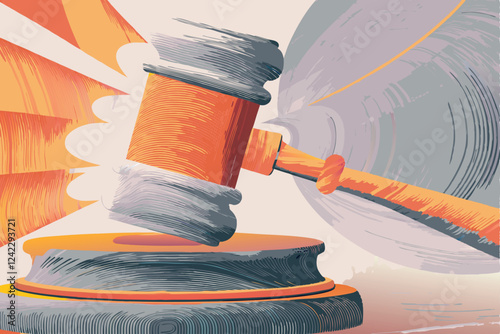 Create a minimalist vector background featuring a judge's gavel, emphasizing clean lines and a muted color palette.  Focus on symbolic representation of justice.