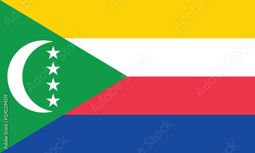 Flag of the Comoros. Flag icon. Standard color. Standard size. A rectangular flag. Computer illustration. Digital illustration. Vector illustration.