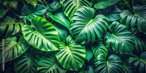 Wallpaper Mural Lush Green Tropical Leaves Background - Serene Nature Photography, Vintage Style, Tropical Foliage, Nature Aesthetics, Relaxing Greenery, Botanical Art, Tropical Vibes, Eco-Friendly Decor Torontodigital.ca