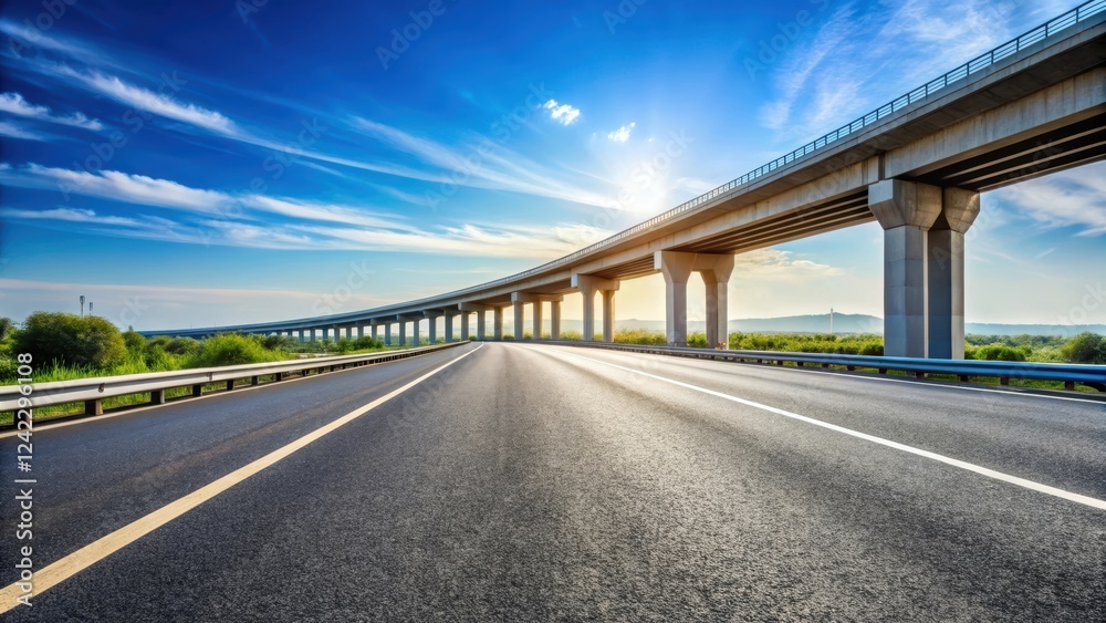 Fototapeta premium Asphalt highway and bridge stretching under clear blue sky , highway, bridge, asphalt, road, transport, infrastructure