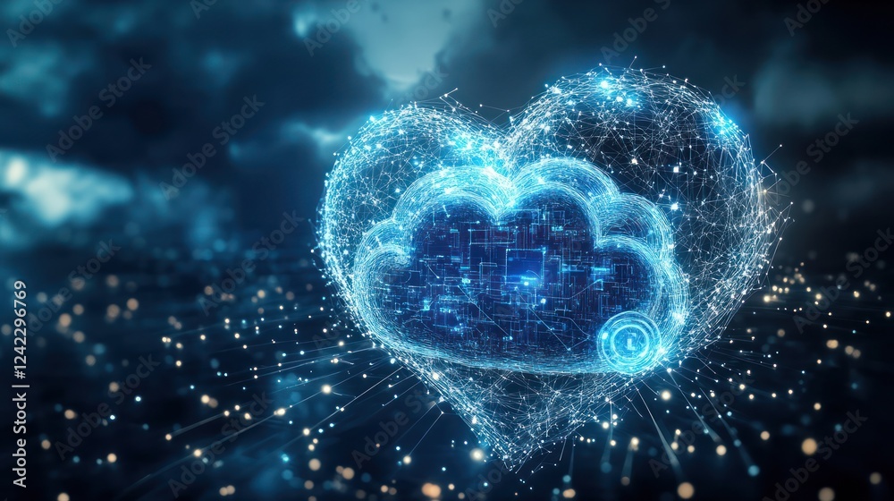 Heart-shaped cloud computing network. Heart-shaped cloud computing network.