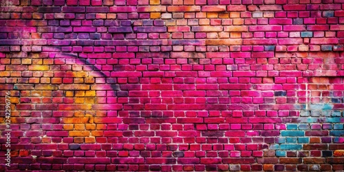 Colorful graffiti in pink tones on a weathered brick wall , urban, street art, vibrant, spray paint