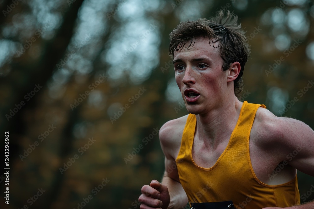 Young Athlete Runs Cross Country Race Outdoors Young Athlete Runs Cross Country Race Outdoors