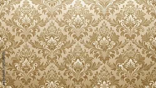 Elegant seamless damask wallpaper with intricate floral designs in a classic pattern, luxurious, ornate, vintage