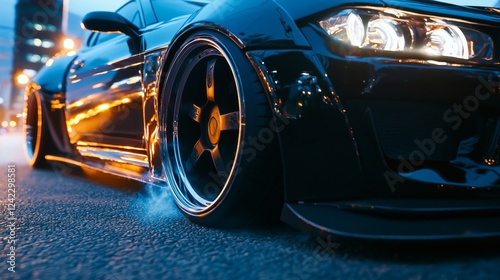 Sparks Erupting from Undercarriage of Lowered Black Sports Car photo