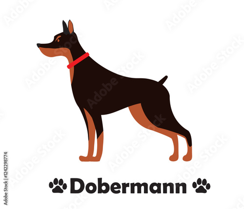ドーベルマン　フラットデザイン、横向きの犬のシンプルなイラスト