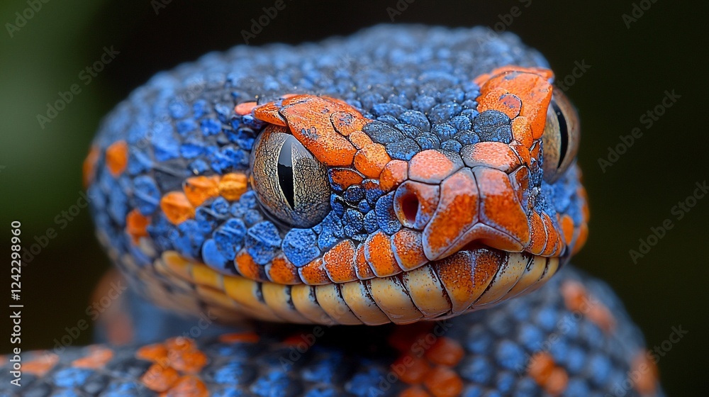 Fototapeta premium Close-up of a vividly colored snake showcasing intricate scales and patterns in a natural setting