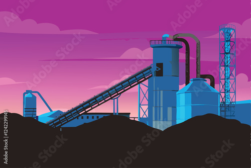A bustling industrial harbor at sunset, showcasing numerous cargo ships undergoing loading and unloading operations.  Detailed depiction of cranes, containers, and maritime activity.