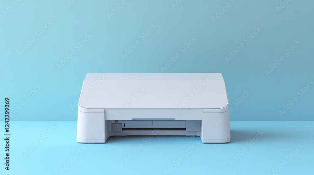 White printer on blue background, office setup White printer on blue background, office setup