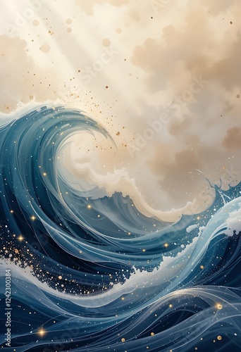 Wallpaper Mural Abstract Ocean Wave Art with Gold Accents Torontodigital.ca