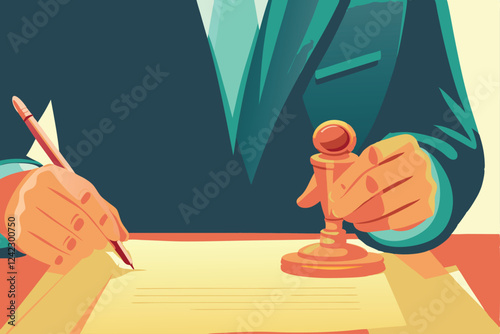 A notary public meticulously signs a legal W-2 form, their hand holding the pen above the document.  Close-up shot emphasizing the act of signing.