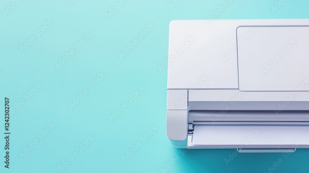 White printer on blue background; document printing White printer on blue background; document printing