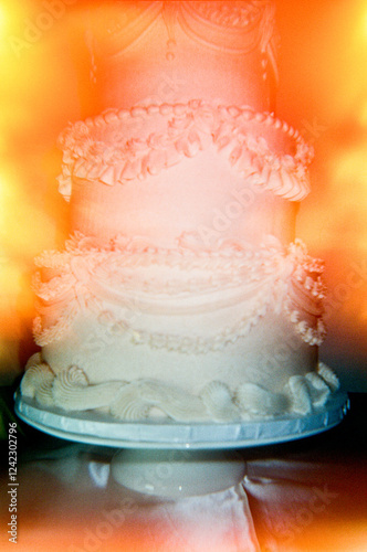 Ethereal Light-Leaked Wedding Cake on 35mm Film photo