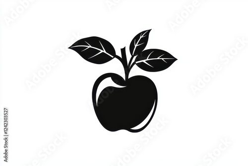 whiteApple fruit logo icon black plant white background